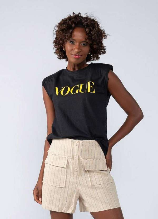 Lamis - Blusa em Algodao Ombreira sem Mangas Preto