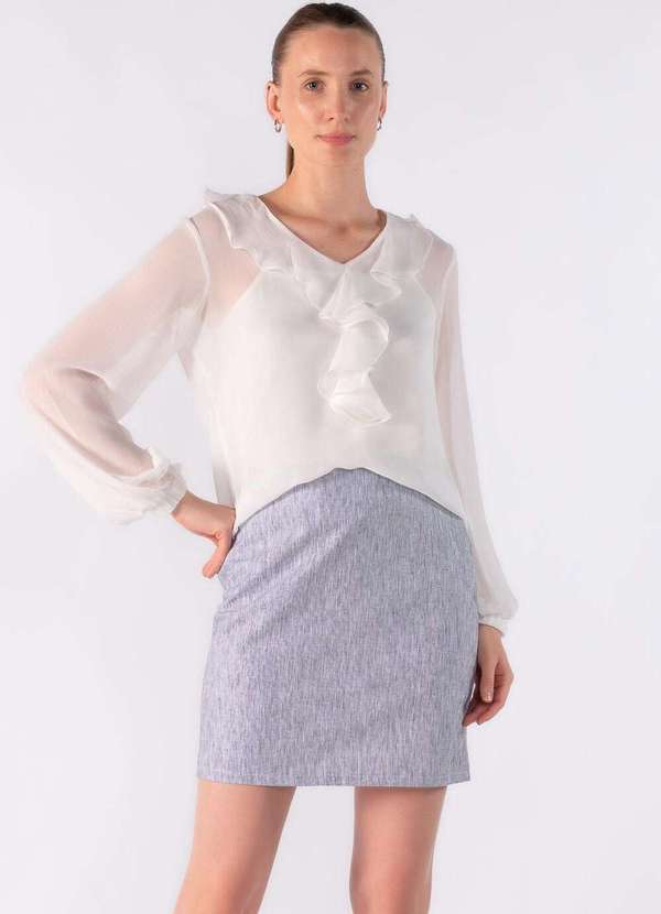 Lamis - Blusa em Chiffon com Babado no Decote Off White
