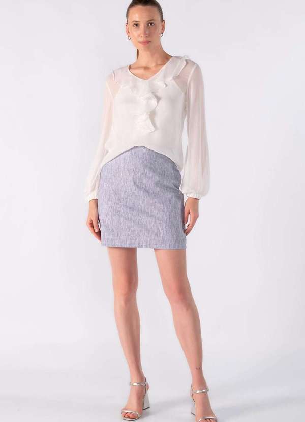 Lamis - Blusa em Chiffon com Babado no Decote Off White 2