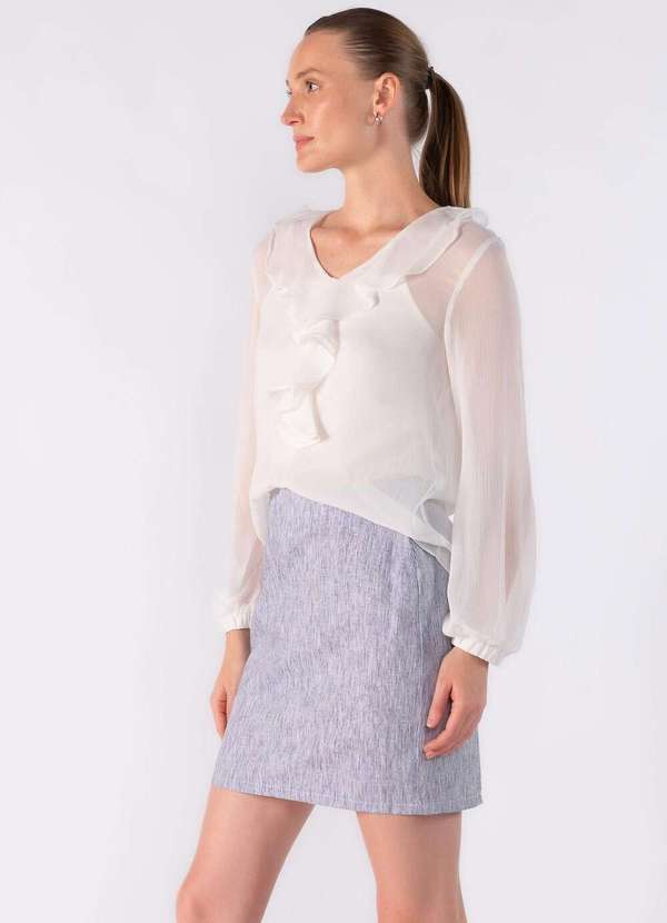Lamis - Blusa em Chiffon com Babado no Decote Off White 3