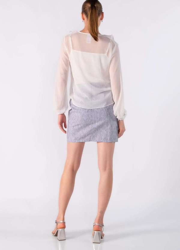 Lamis - Blusa em Chiffon com Babado no Decote Off White 4