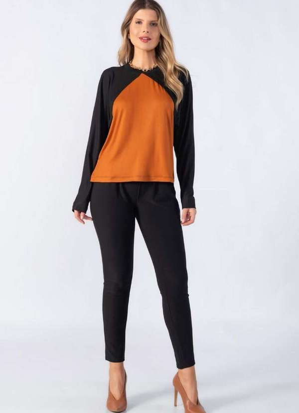 Lamis - Blusa em Malha Bicolor Preto