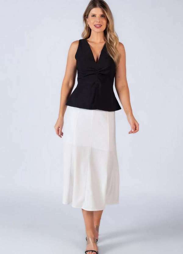 Lamis - Blusa em Poliester Franzida com Ziper Preto