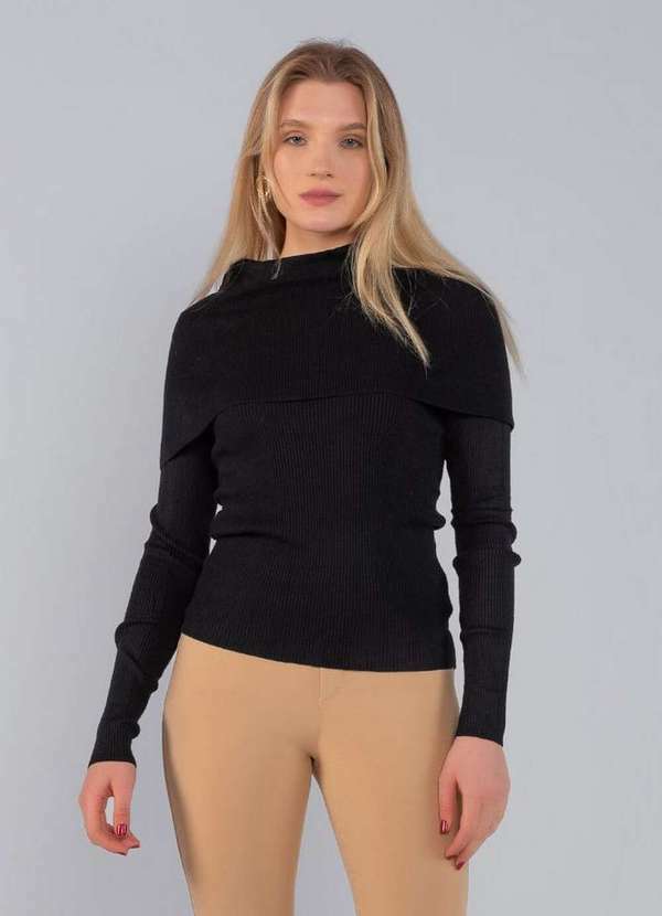 Lamis - Blusa em Tricot Cacharel Gola Grande Preto