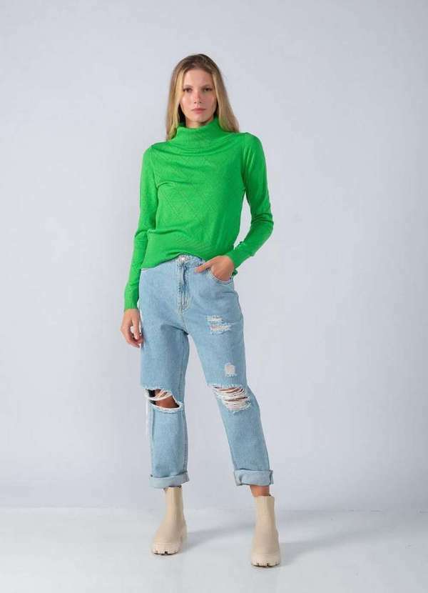 Lamis - Blusa em Tricot Trabalhada com Gola Verde