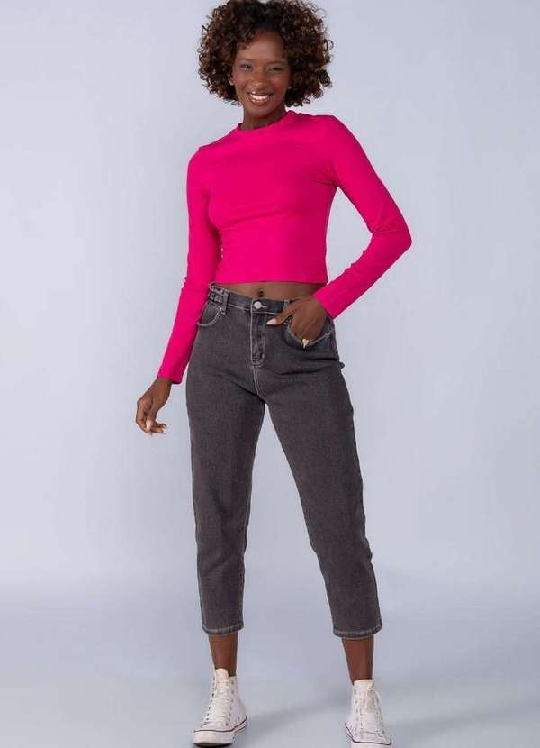 Lamis - Blusa em Viscose Canelada Manga Longa Pink