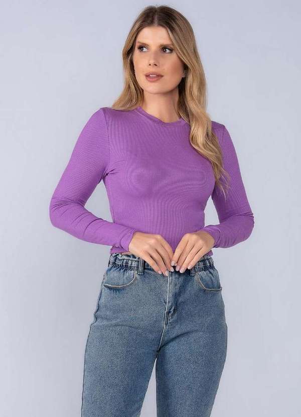 Lamis - Blusa em Viscose Canelada Manga Longa Roxo