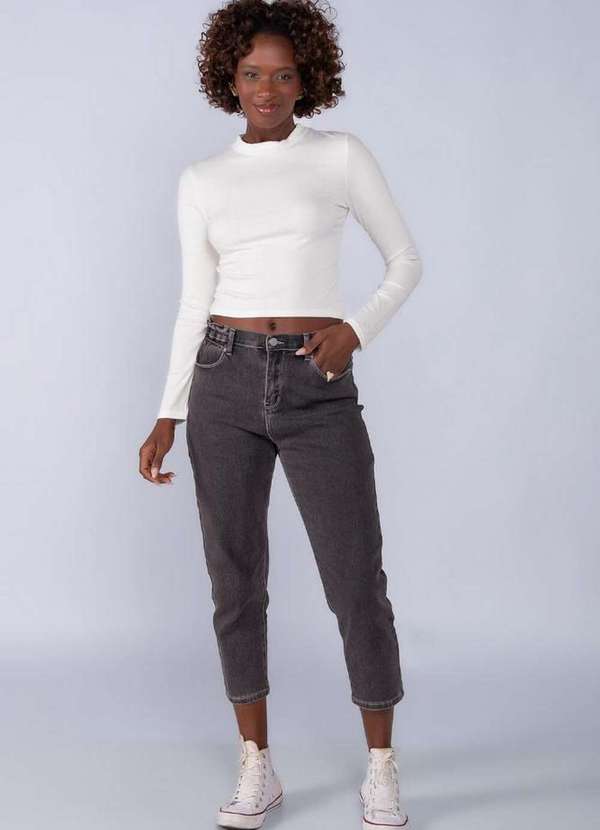 Lamis - Blusa em Viscose Canelada Manga Longa Branco