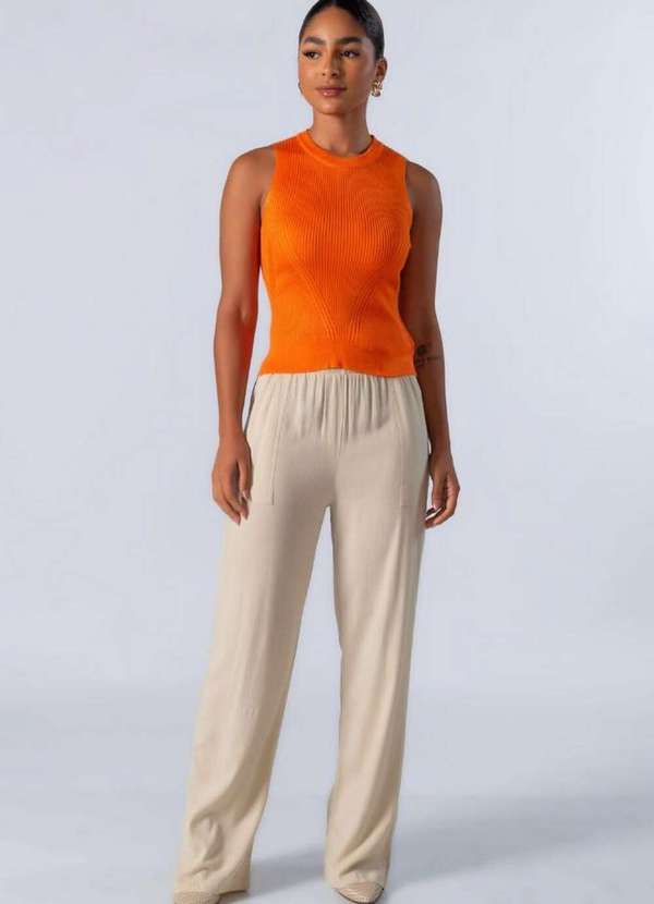 Lamis - Blusa em Viscose Canelada Regata Laranja