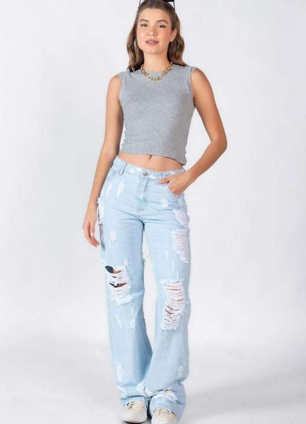 Lamis - Blusa em Viscose Detalhe na Manga Cinza Claro