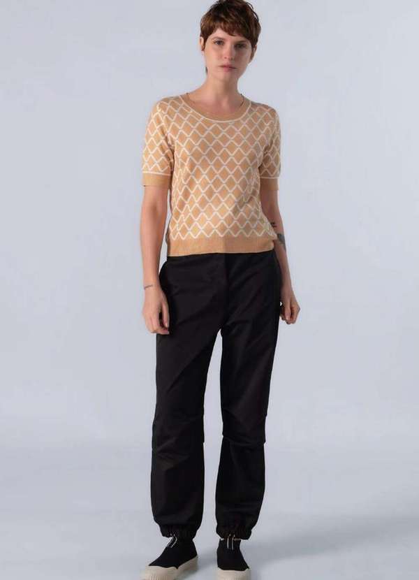 Lamis - Blusa em Viscose Manga Curta Caqui