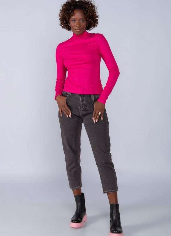 Lamis - Blusa em Viscose Manga Longa e Pedraria Pink