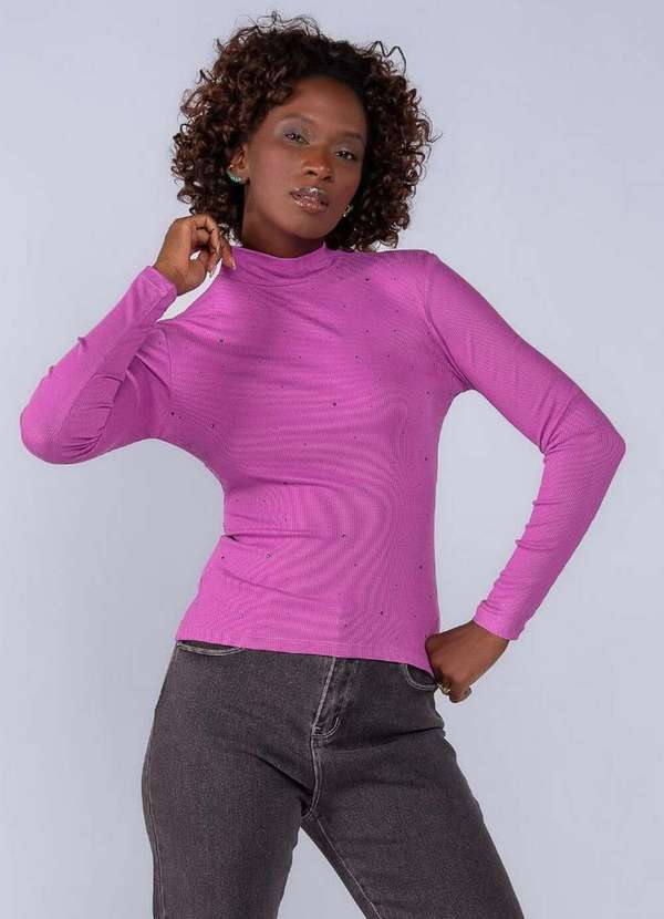 Lamis - Blusa em Viscose Manga Longa e Pedraria Roxo