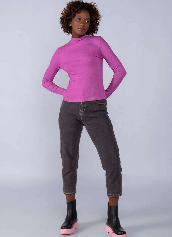 Lamis - Blusa em Viscose Manga Longa e Pedraria Roxo 2