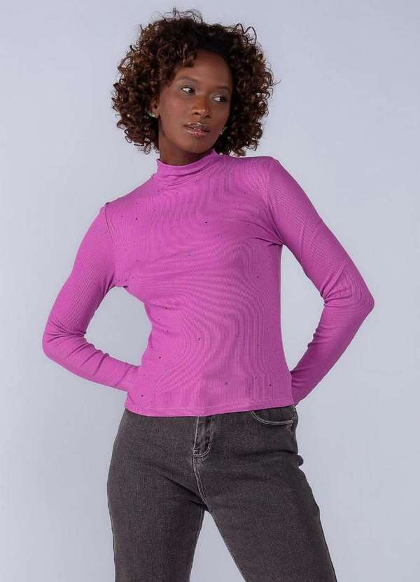 Lamis - Blusa em Viscose Manga Longa e Pedraria Roxo 3