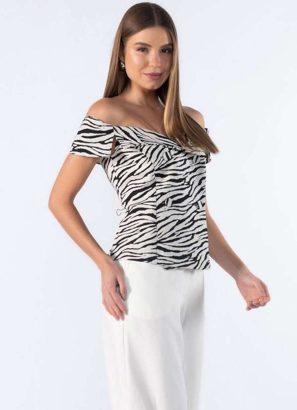 Lamis - Blusa Estampa Zebra Ombro a Ombro Preto 3