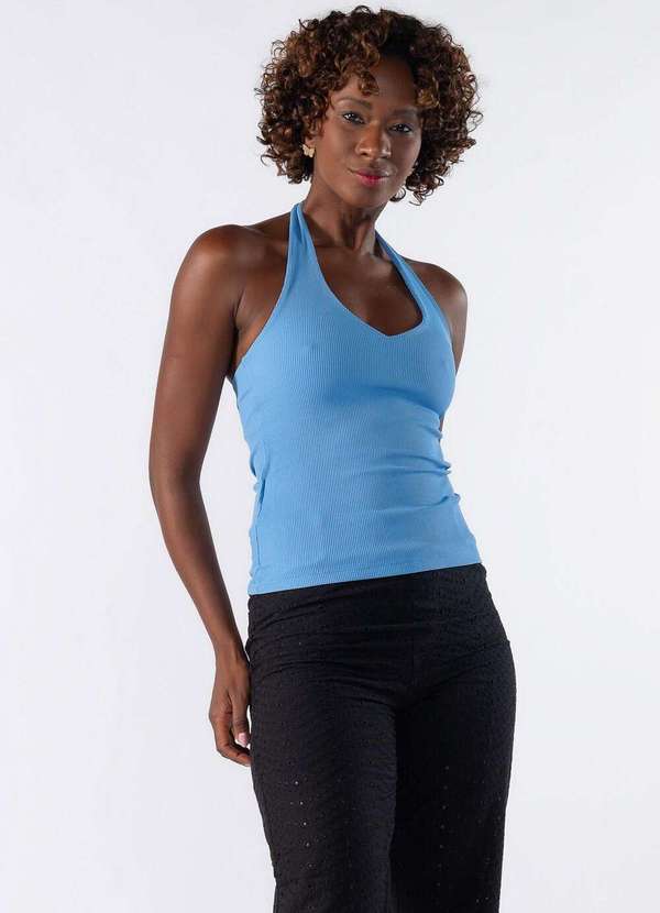 Lamis - Blusa Frente Unica Canelada Azul