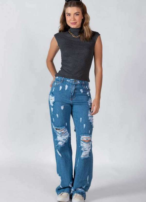 Lamis - Blusa Gola Alta Canelada Cinza