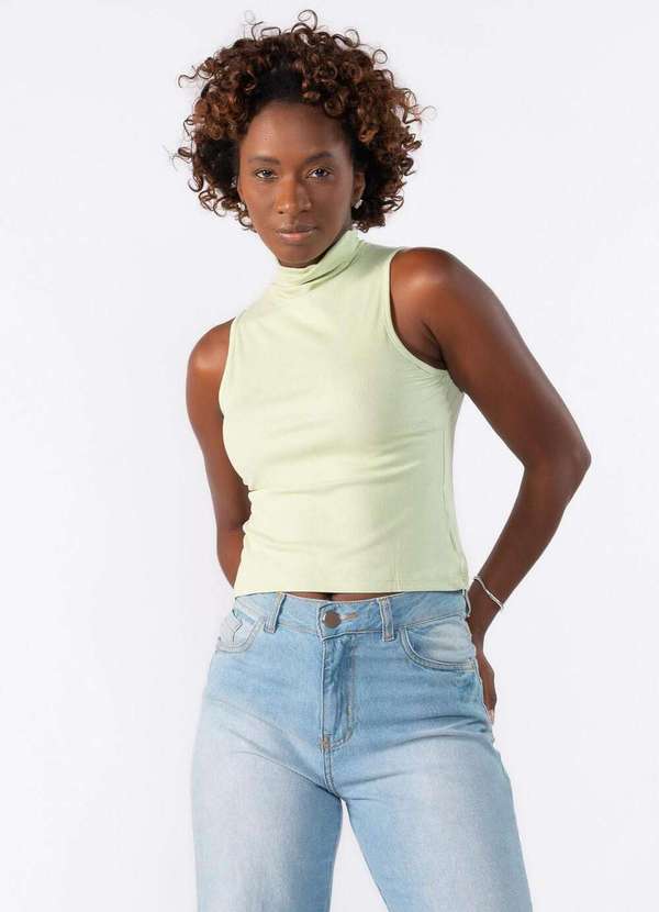 Lamis - Blusa Gola Alta Canelada Verde Claro