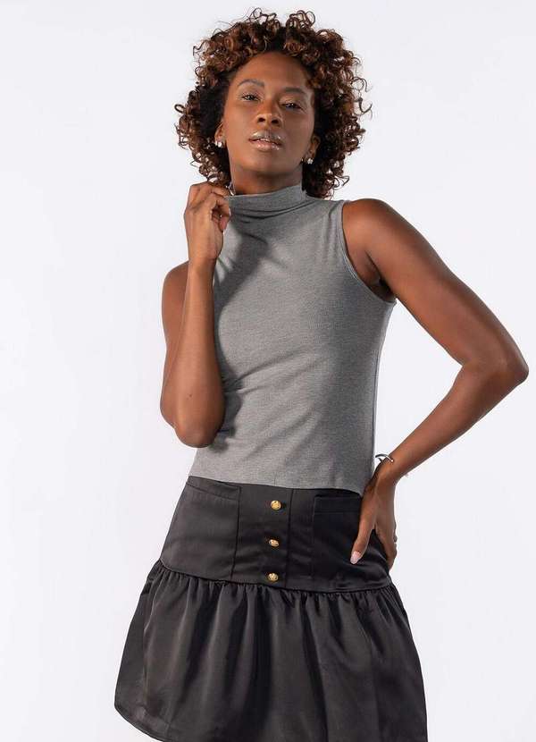 Lamis - Blusa Gola Alta Canelada Cinza