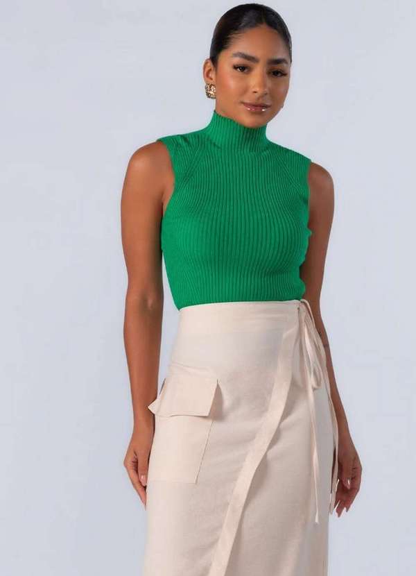 Lamis - Blusa Gola Alta Manga Cavada Verde 2