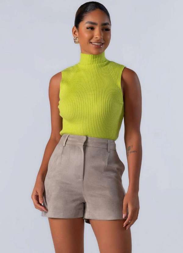 Blusa Gola Alta Manga Cavada Verde Claro Lamis