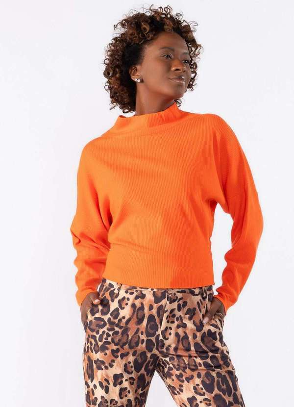 Lamis - Blusa Gola Alta Manga Morcego Laranja