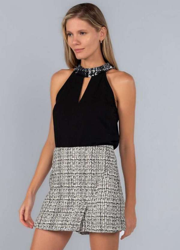 Lamis - Blusa Gola Americana Detalhe Tweed Preto