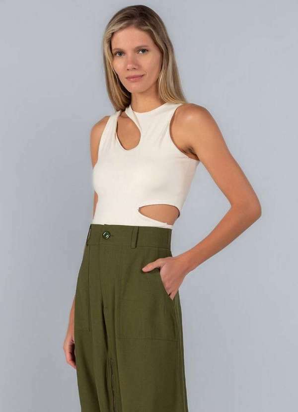 Lamis - Blusa Gota Viscolycra Recorte Bege