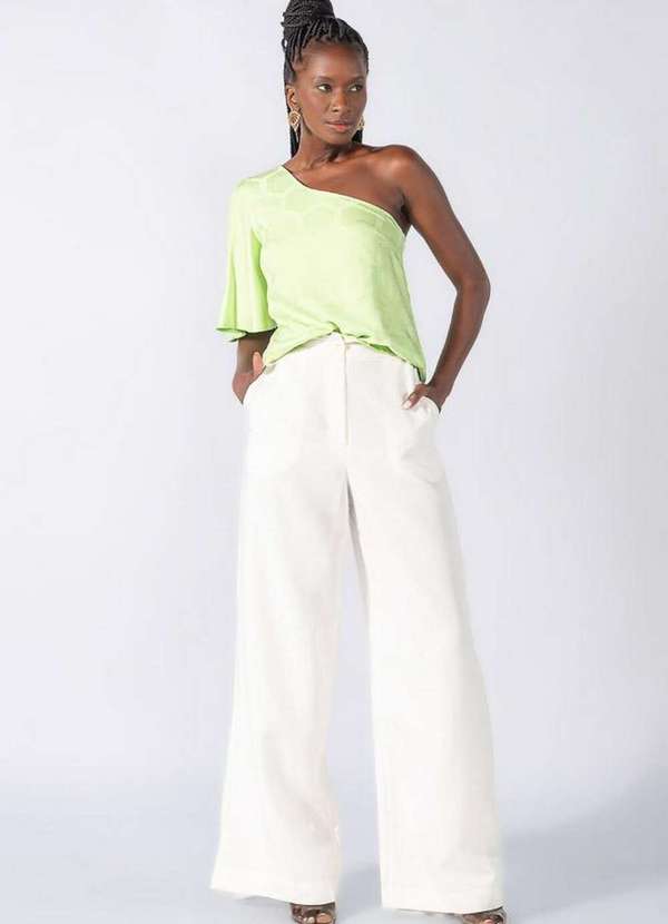 Lamis - Blusa Jacquard Colmeia um Ombro Verde