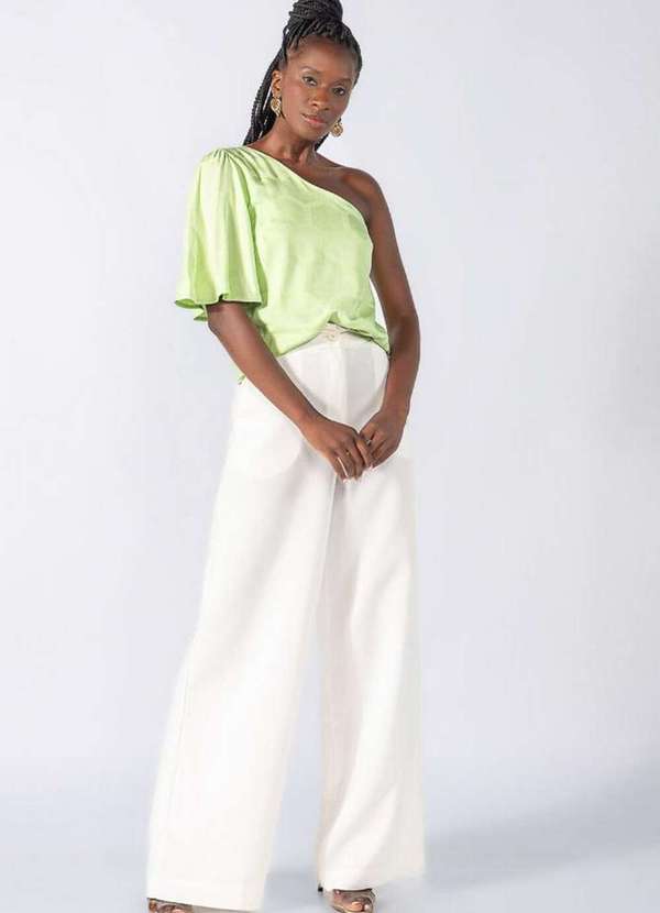 Lamis - Blusa Jacquard Colmeia um Ombro Verde 3