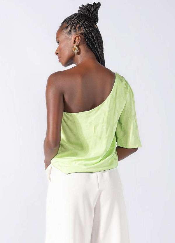 Lamis - Blusa Jacquard Colmeia um Ombro Verde 4