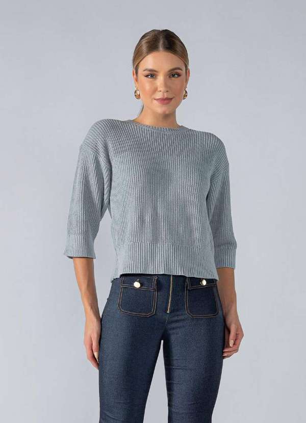 Lamis - Blusa Lã Ziper nas Costas Manga 3/4 Cinza 2