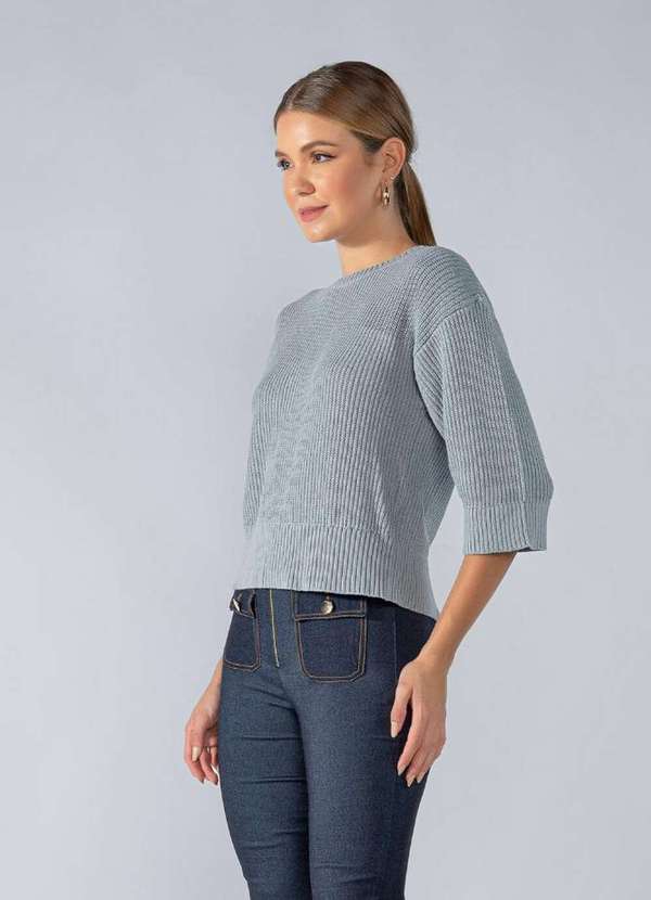 Lamis - Blusa Lã Ziper nas Costas Manga 3/4 Cinza 3