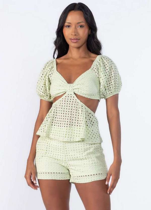 Lamis - Blusa Laise Recorte Manga Bufante Verde