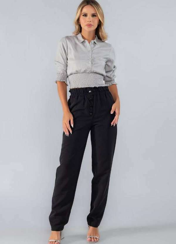 Lamis - Blusa Lastex Barra e Punho Cinza Claro
