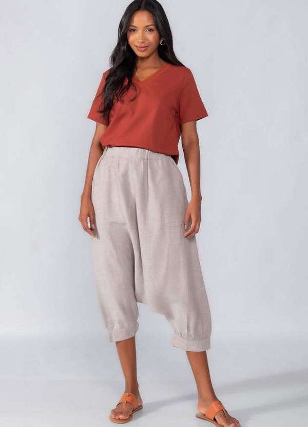 Lamis - Blusa Linho Decote em V Marrom