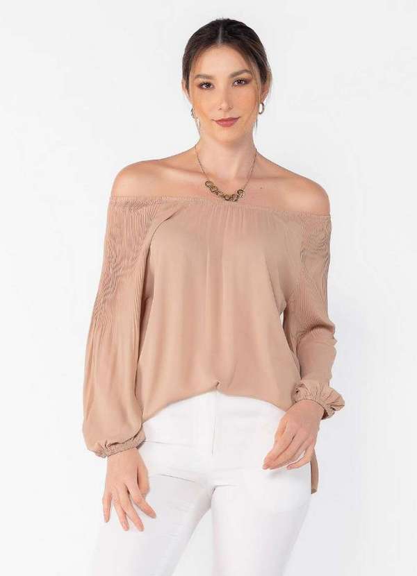 Lamis - Blusa Lisa com Manga Plissada Bege