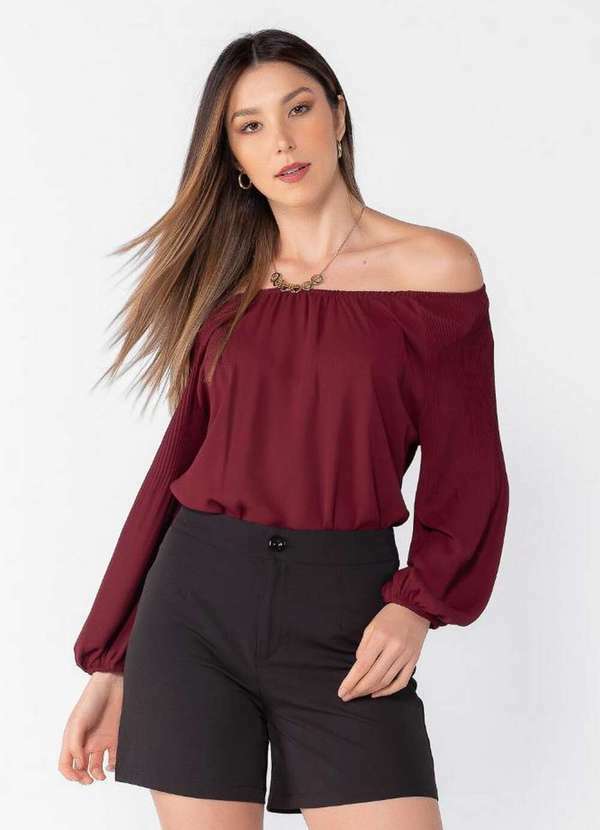 Lamis - Blusa Lisa com Manga Plissada Vinho