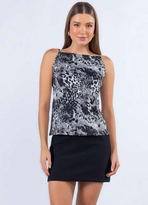 Lamis - Blusa Malha Animal Print Preto