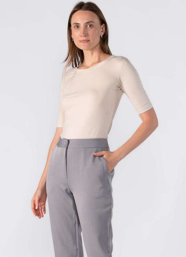 Lamis - Blusa Malha Basica Manga 3/4 Bege 3