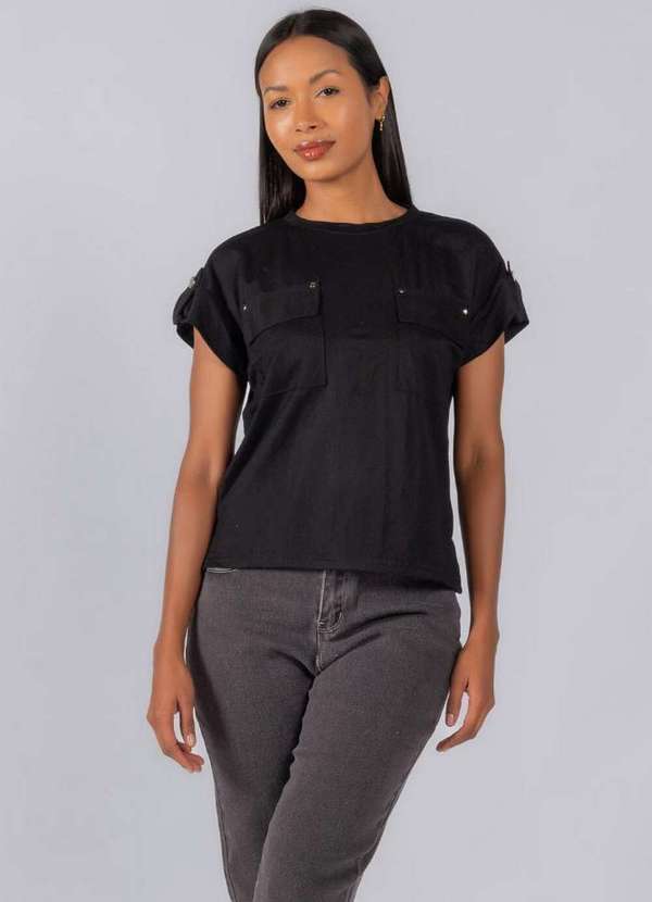 Lamis - Blusa Malha em Viscose Bolsos Frontais Preto 2