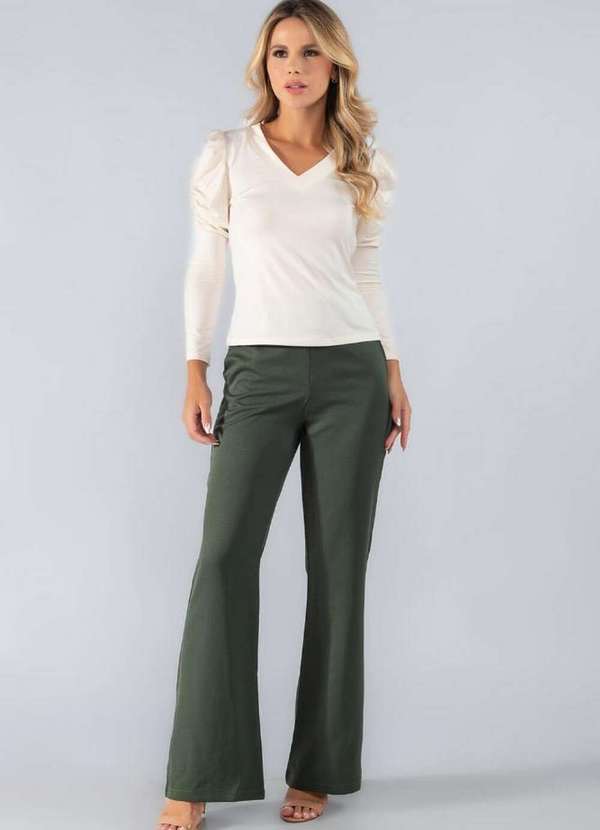 Lamis - Blusa Malha Fria Manga Princesa Decote V Creme