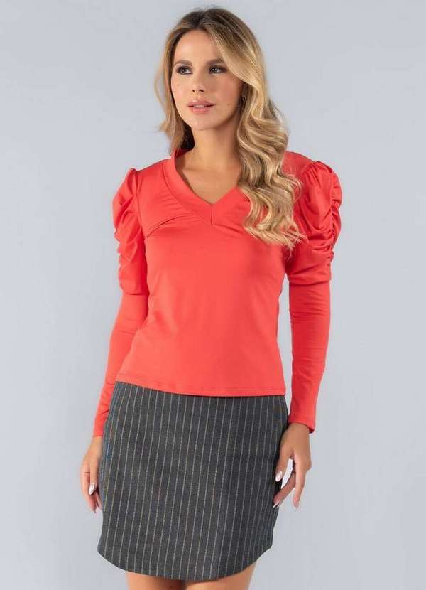 Lamis - Blusa Malha Fria Manga Princesa Decote V Vermelho 2