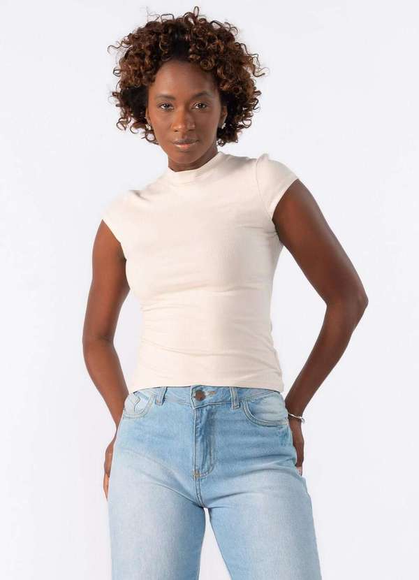 Lamis - Blusa Manga Curta Canelada Bege 2