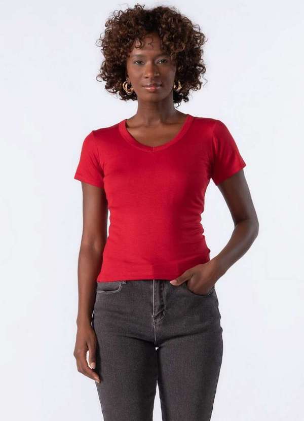 Lamis - Blusa Manga Curta Decote em V Vermelho