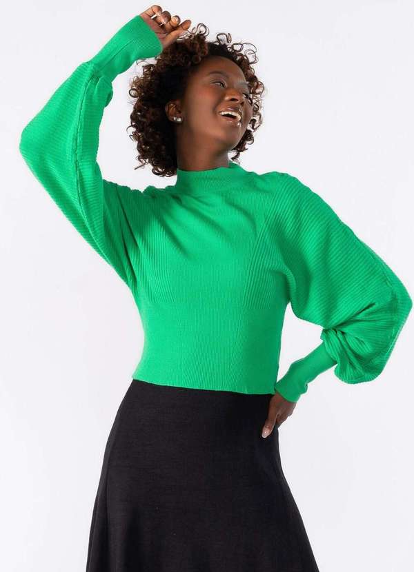 Lamis - Blusa Manga Longa Bufante Verde Escuro