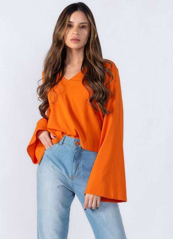 Lamis - Blusa Manga Longa Flare Laranja