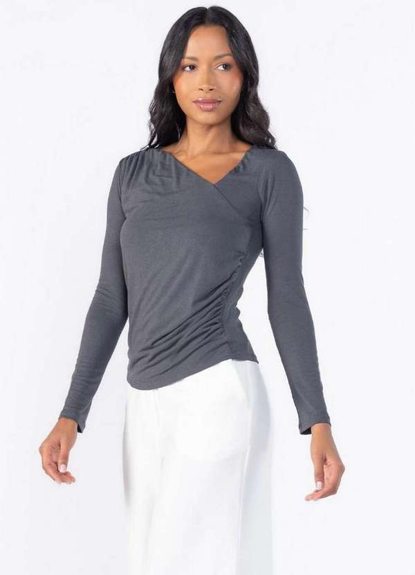 Lamis - Blusa Manga Longa Franzida Cinza 2