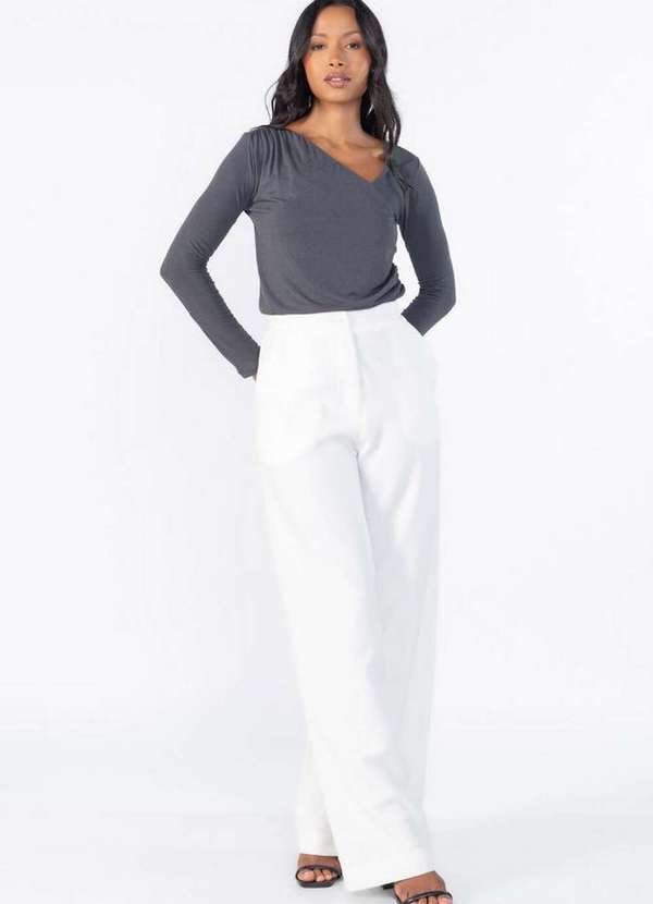 Lamis - Blusa Manga Longa Franzida Cinza 4